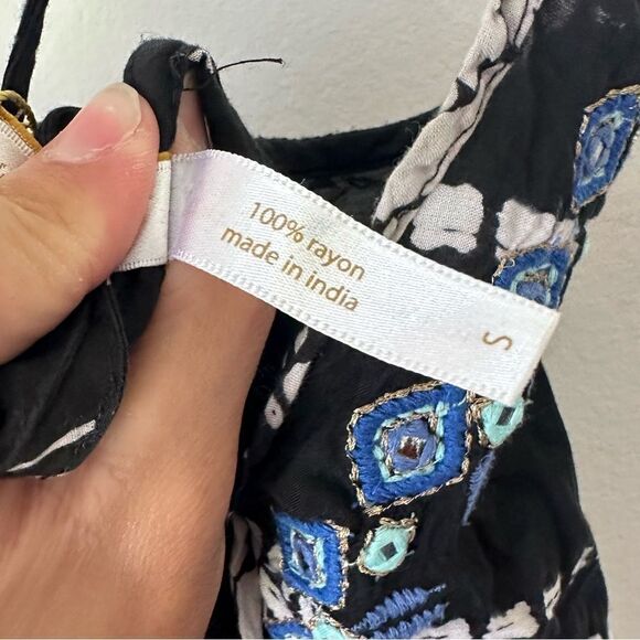 Helen Jon Hand Dyed Embroidered Resort Boho Maxi Dress Black Size S - Picture 9 of 9